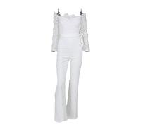 DGKaxiyaHM Combinaisons à éPaules DéCouvertes avec Bordures en Dentelle pour Femmes Pantalon éVasé DéContracté De Couleur Unie Romper Combinaison éLéGante Slim Lounge (Blanche,XL)