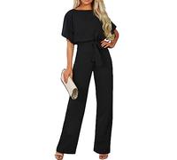 DGKaxiyaHM Combinaisons Amples à Manches Courtes avec Ceinture pour Femmes Combinaisons DéContractéEs à Col Roulé avec Manches Chauve-Souris Combinaison Pantalon Large Extensible (Le Noir,M)