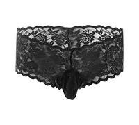 DGKaxiyaHM Culotte en Dentelle Grande Taille pour Hommes sous-vêtement Sissy à Poche Convexe en U Taille Basse Voir à Travers Un Slip Transparent (Le Noir,3XL)