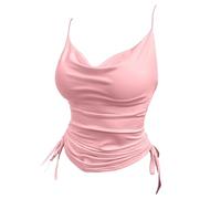 DGKaxiyaHM DéBardeur à Col Drapé Et Cordon De Serrage pour Femmes Camisole PlisséE à Col en V Et à Bretelles Spaghetti Top Cami sans Manches Tendance pour L'éTé (Rose,S)