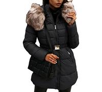 DGKaxiyaHM Doudoune ceinturée pour Femme Manteau d'hiver Chaud à Capuche avec col en Fourrure Manteaux mi-Longs épais avec Poche zippée et Coupe ajustée (Le Noir,M)