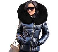 DGKaxiyaHM Doudoune Courte avec Capuche en Fourrure pour Femme Manteau d'hiver Chaud en Coton Polaire à GlissièRe Manteau éPais éPais De Grande Taille (Le Noir1,S)