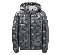 DGKaxiyaHM Doudoune d'hiver brillante pour homme avec capuche rembourrée et coupe-vent, pliable, col montant, gris, 3XL