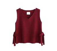 DGKaxiyaHM Gilet sans Manches à Nouer sur Le CôTé pour Femmes DéBardeurs LéGers à Col en V Gilet en Tricot Ample De Couleur Unie (Rouge,XL)
