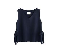 DGKaxiyaHM Gilet sans Manches à Nouer sur Le CôTé pour Femmes DéBardeurs LéGers à Col en V Gilet en Tricot Ample De Couleur Unie (Bleu Marine,L)