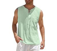 DGKaxiyaHM Gilets en Lin en Coton à Lacets pour Hommes DéBardeur sans Manches Hippie Beach avec Poche T-Shirt à Cordon De Couleur Unie (Vert,5XL)