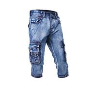 DGKaxiyaHM Hommes 3/4 Cargo Biker Denim Shorts Jeans Biker Stretch D'éTé à Poches LatéRales Jean Court Slim Fit Casual Capri (Bleu,38)