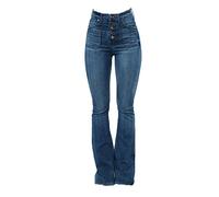 DGKaxiyaHM Jean Bootcut délavé pour Femme Jean évasé Taille Haute boutonné avec Poche plaquée Pantalon en Denim Coupe Slim à Pattes d'eph (Bleu Marine,XL)