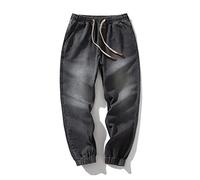 DGKaxiyaHM Jean Crayon Taille mi-Haute pour Hommes Pantalon en Denim délavé à Taille élastique avec Cordon de Serrage Jean décontracté à Jambe Droite d'aspect usé (Le Noir,L)