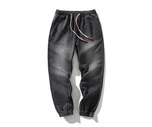 DGKaxiyaHM Jean Crayon Taille mi-Haute pour Hommes Pantalon en Denim délavé à Taille élastique avec Cordon de Serrage Jean décontracté à Jambe Droite d'aspect usé