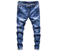 DGKaxiyaHM Jean fuselé Effet Vieilli pour Homme Pantalon en Denim Stretch Coupe Slim Taille mi-Haute Jean Crayon délavé décontracté avec Poches (Bleu Clair,28)
