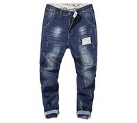 DGKaxiyaHM Jean Sarouel Patchwork Homme Pantalon en Denim décontracté à Taille Haute avec Poche Ample Pantalon d'aspect usé délavé Extensible de Grande Taille (Bleu Marine,31)
