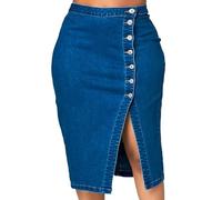 DGKaxiyaHM Jupe à Boutons à Ourlet Fendu pour Femmes Taille Haute Bodycon Slim Jupes Midi en Jean Extensibles Et DéContractéEs (Bleu,M)