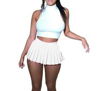 DGKaxiyaHM Jupe éVaséE Sexy à Volants pour Femmes Jupe De Tennis Extensible Ligne A Fluide Minijupe Taille Haute Club Y2K (Blanche,S)