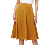 DGKaxiyaHM Jupe Extensible à Volants en Tricot pour Femmes ÉLéGante Jupe éVaséE Unie Longueur Genou Jupe éVaséE DéContractéE à Taille Haute (Jaune,L)