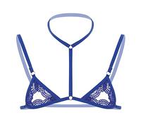 DGKaxiyaHM Lingerie Sissy Homme Bralette Dos Nu en Dentelle avec Bretelles réglables Évider mamelons Soutien-Gorge Haut sous-vêtements vêtements de Nuit (Bleu,XL)