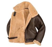 DGKaxiyaHM Manteau Bombardier En Sherpa Pour Hommes Automne-Hiver Veste En Cuir à Ceinture, DoubléE De Laine Polaire, Pour Hommes VêTements D'ExtéRieur Chauds Et éPais (Brun,L)