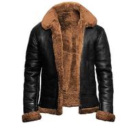 DGKaxiyaHM Manteau D'Hiver En Cuir Sherpa Pour Hommes Veste De Moto Avec Col En Fourrure Et Doublure En Polaire Manteau Bombardier Chaud Et éPais (Brun,XL)