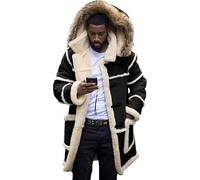 DGKaxiyaHM Manteau d'hiver Vintage à Capuche Et Fourrure pour Hommes Manteau Sherpa Chaud Et éPais à Boutons en Corne Manteau en Laine Polaire (Le Noir,XL)