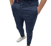 DGKaxiyaHM Pantalon Habillé Rayé pour Homme Pantalon Slim Taille Moyenne Pantalon Crayon DéContracté Pantalon De Costume d'affaires Pantalon Fuselé (Bleu,M)