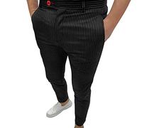 DGKaxiyaHM Pantalon Habillé Rayé Slim pour Homme - Taille Moyenne, Crayon DéContracté, Costume d'Affaires, Fuselé (Le Noir, L)