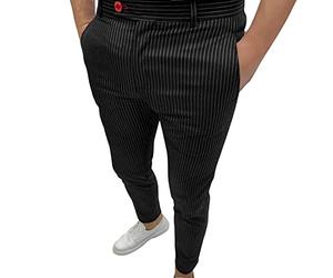 DGKaxiyaHM Pantalon Habillé Rayé Slim Taille Moyenne Crayon DéContracté De Costume d'Affaires Fuselé (Le Noir, M)