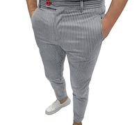 DGKaxiyaHM Pantalon Habillé Rayé Slim Taille Moyenne pour Homme - Crayon DéContracté, Costume d'Affaires, Fuselé (Gris, M)