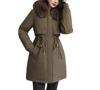 DGKaxiyaHM Parka DéContractéE Manteau D'Hiver Chaud Pour Femmes Veste Bouffante Mi-Longue à Capuche En Fourrure Manteau Parka Ample Avec Poche (ArméE Verte,L)