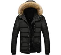 DGKaxiyaHM Parkas Chaudes Et éPaisses à Capuche En Fourrure Pour Hommes Vestes Bouffantes MatelasséEs Coupe-Vent Slim Fit Manteau De Ski Solide En Polaire Pour L'Hiver (Le Noir,6XL)