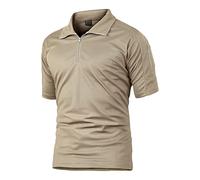 DGKaxiyaHM Polo Tactique à Fermeture éClair des Hommes Chemises Militaires Camouflage à Manches Courtes avec Poche Zip Tops De RandonnéE ExtéRieure Mince (Kaki,M)