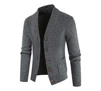 DGKaxiyaHM Pull Cardigan à Boutonnage Simple pour Hommes Manteau Pull-Over en Tricot à Manches Longues Et Col en V Tricot DéContracté à Poche De Couleur Unie (Gris Foncé,XL)
