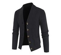 DGKaxiyaHM Pull Cardigan à Boutonnage Simple pour Hommes Manteau Pull-Over en Tricot à Manches Longues Et Col en V Tricot DéContracté à Poche De Couleur Unie (Le Noir,L)