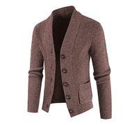 DGKaxiyaHM Pull Cardigan à Boutonnage Simple pour Hommes Manteau Pull-Over en Tricot à Manches Longues Et Col en V Tricot DéContracté à Poche De Couleur Unie (Café,L)