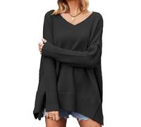 DGKaxiyaHM Pull Oversize à Col en V pour Femmes Chandails à Manches Longues en Tricot Fendu sur Le CôTé Pulls d'automne à La Mode (Le Noir,M)