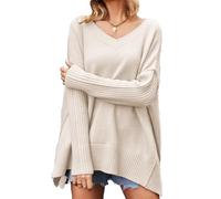 DGKaxiyaHM Pull Oversize à Col en V pour Femmes Chandails à Manches Longues en Tricot Fendu sur Le CôTé Pulls d'automne à La Mode (Beige,M)