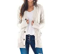 DGKaxiyaHM Pulls Cardigans en Tricot Torsadé pour Femmes Tricots à Boutons Manches Longues Et Devant Ouvert Manteaux Automne-Hiver De Couleur Unie (Beige,4XL)