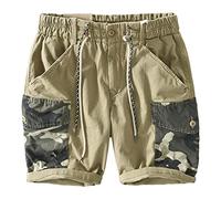 DGKaxiyaHM Short Cargo Camouflage pour Homme Short avec Poche plaquée à Taille élastique et Cordon de Serrage Short décontracté Ample en Coton Camouflage (Kaki,M)
