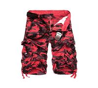 DGKaxiyaHM Short Cargo Multi-Poches Camouflage pour Hommes Short DéContracté en Camouflage pour L'ExtéRieur Short Militaire DéContracté en Coton (Rose Rouge,34)