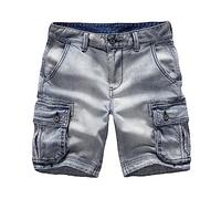 DGKaxiyaHM Short en Denim Cargo Vieilli pour Hommes Short Jean Droit Slim Multi-Poches Jeans Courts DéContractéS Streetwear (Bleu Clair,30)