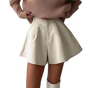DGKaxiyaHM Short Large RéTro pour Femmes Short De DéTente Plissé à Taille Haute avec Poches Short éPais DéContracté pour L'éTé (Blanche,S)