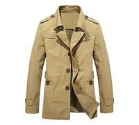 DGKaxiyaHM Trench-Coats Printemps-Automne Pour Hommes Coupe-Vent Mi-Long à Boutons Et Revers Cranté Veste Coupe-Vent En Coton Pour L'ExtéRieur (Kaki Foncé,M)