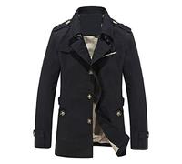 DGKaxiyaHM Trench-Coats Printemps-Automne Pour Hommes Coupe-Vent Mi-Long à Boutons Et Revers Cranté Veste Coupe-Vent En Coton Pour L'ExtéRieur (Le Noir,M)