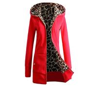 DGKaxiyaHM Veste à Capuche en LéOpard pour Femme Cardigan à Capuche avec Fermeture éClair Et Manches Longues Sweatshirts Amples Et DéContractéS De Taille SupéRieure avec Poche (Rouge,XL)