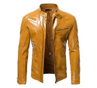 DGKaxiyaHM Veste De Moto à Col Montant Pour Hommes Veste En Cuir DéContractée à Manches Longues Et Fermeture éClair Manteau Bombardier Léger (Brun Clair,L)