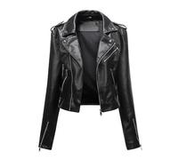 DGKaxiyaHM Veste De Moto En Cuir Mince Pour Femmes Manteau De Motard Court à Revers Et à Manches Longues Manteau Bombardier DéContracté De Couleur Unie (Le Noir,XL)