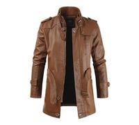 DGKaxiyaHM Veste En Cuir à Col Montant Et Ceinture Pour Hommes Manteaux De Motard D'Hiver Mi-Longs Et éPais Vintage Fleece Cargo Bomber Outwear (Brun Clair,XL)