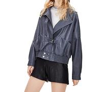 DGKaxiyaHM Veste En Cuir à Revers Pour Femmes Manteaux Courts D'Automne à Manches Longues Pour Motards Manteaux Courts DéContractéS Pour Motards (Gris Foncé,M)