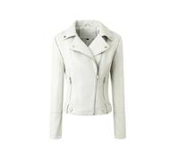 DGKaxiyaHM Veste En Cuir DéContractéE à Revers Pour Femmes Manteau Bomber AsyméTrique Zippé Pour Motard Manteau De Motard LéGer De Couleur Unie (Blanche,L)