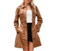 DGKaxiyaHM Veste mi-longue en cuir synthétique pour femme avec ceinture à revers et fermeture éclair sur le devant, camel, XL