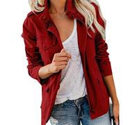 DGKaxiyaHM Veste Militaire Multi-Poches Pour Femmes Anorak De Terrain Utilitaire à Manches Longues Et Fermeture éClair Veste Slim Spring Fall Outwear (Rouge,S)